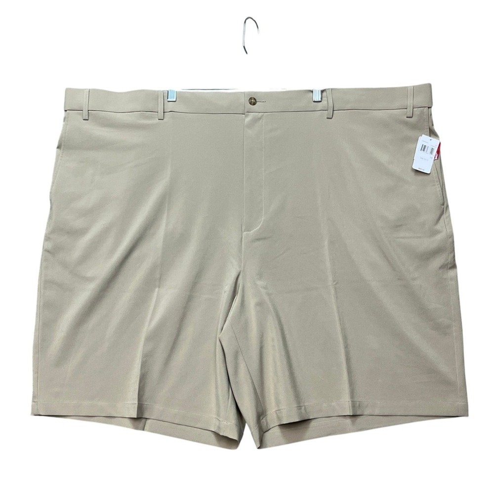 Grand Slam Short Men 56 Tan Flat Front Stretch Performance Golf Expandable Waist